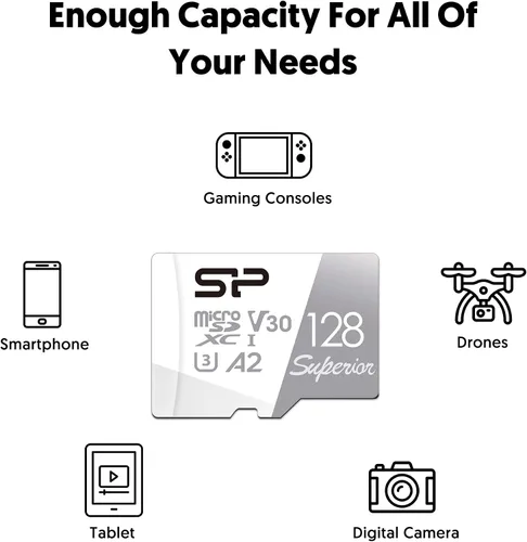 Vista 7 de Silicon Power 128GB Superior Micro SDXC UHS-I (U3), V30 4K A2, Tarjeta MicroSD de alta velocidad con adaptador