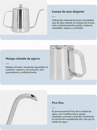 Vista 5 de Hervidor de café de acero inoxidable 304 de 20.3 fl oz vierte sobre la olla de café para el hogar cocina cafetera jarras