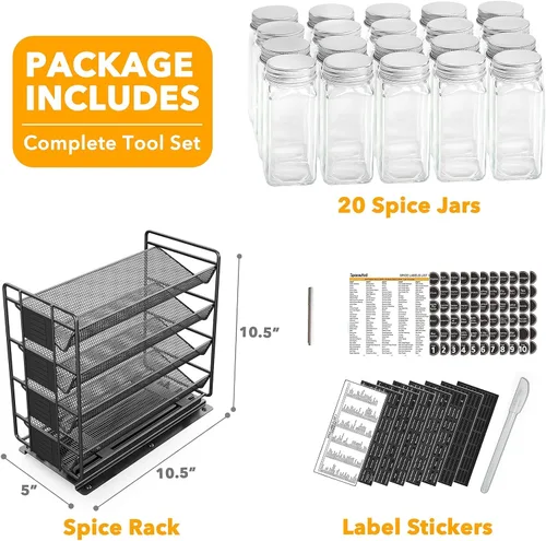 Vista 7 de SpaceAid Organizador de especias extraíble para gabinete, 2 cajones de 2 niveles, organizador de especias extraíble con 20 frascos