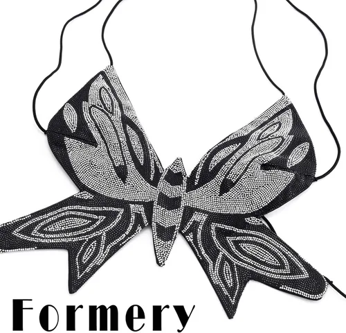 Vista 7 de Formery Sujetador sexy con diamantes de imitación Y2K para mujer, camiseta sin mangas negra con mariposa, discoteca, fiesta, festival, tops cortos