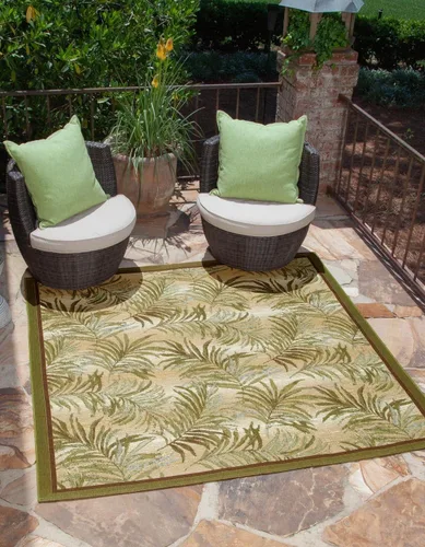 Vista 8 de Unique Loom Outdoor Botanical Collection - Alfombra de área - Keukenhof (2 pies x 3 pies 1 pulgada, rectangular, verde/beige)