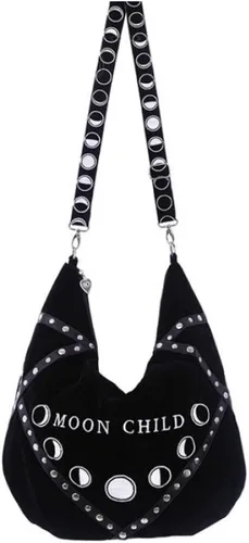 Vista 5 de Gypsy Gothic Witch Moon - Bolso Hobo holgado de terciopelo negro, Negro