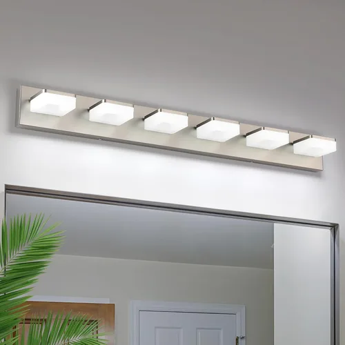 Vista 11 de Luces de Tocador de Níquel Cepillado para Baño - Lámpara de Tocador de 3 Luces - Apliques de Pared LED Regulables - Luz Diurna 5500K - Elegantes