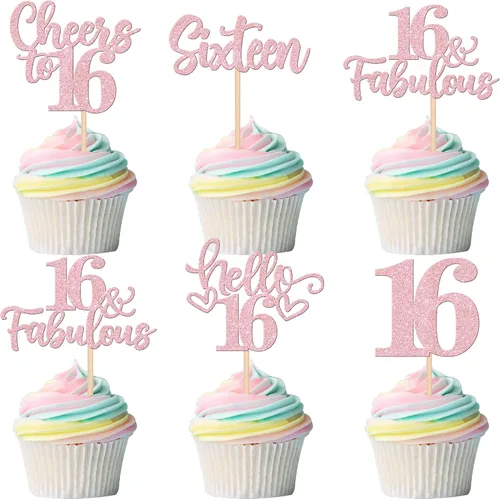 Vista 19 de 30 piezas de adornos para cupcakes de 12 cumpleaños feliz, brillantes doce, hola 12, felicitaciones a 12 años, adornos para cupcakes, 12