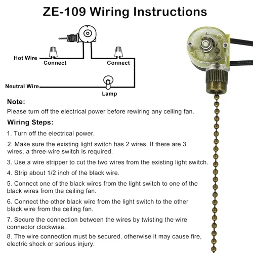 Vista 6 de Zing Ear ZE-109 - Juego de 2 interruptores de cadena para ventilador de techo, lámparas de pared, luz de gabinete (bronce)