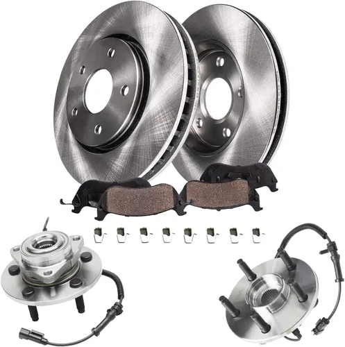 Vista 28 de Detroit Axle - Juego de 6 piezas de rotores de disco de freno delantero + pastillas de freno cerámicas de repuesto para Land Rover LR3 Range Rover