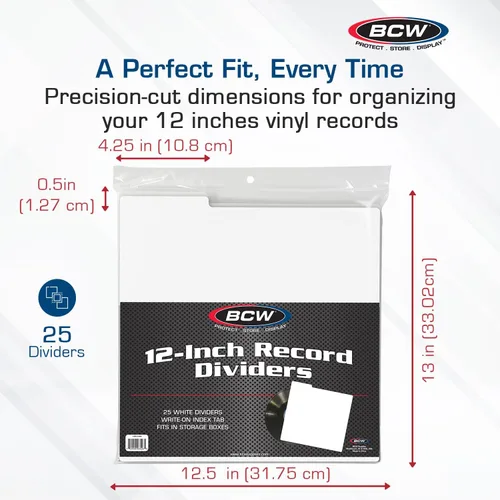 Vista 3 de BCW Separadores de discos de 12 pulgadas, color blanco, paquete de 25 unidades, organiza LPs, pestañas para escribir Colecciones de vinilo