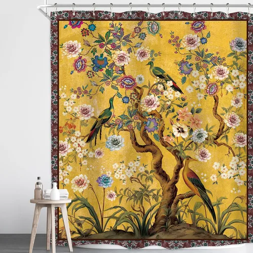 Vista 16 de Cortina de ducha floral roja para baño, 60 pulgadas de ancho x 72 pulgadas de largo, flor de cerezo, ciruela, estética asiática, japonesa, acuarela