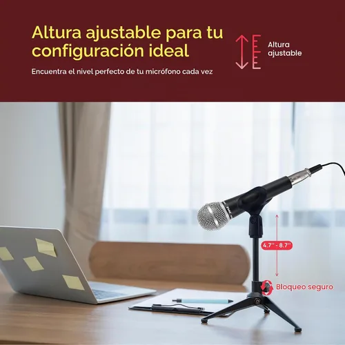 Vista 2 de Pyle - Soporte de micrófono de escritorio para trípode, altura ajustable de 4.7 a 8.7 pulgadas de alto con soporte de embrague resistente, peso de 5