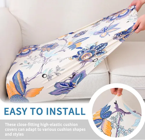 Vista 4 de hyha Fundas de cojín de sofá estampadas, fundas de sofá florales lavables para sofás con 2 cojines, fundas de cojín de patrón elástico para muebles