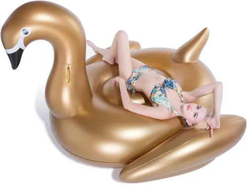 Vista 9 de Jasonwell Flotador inflable gigante de flamenco para piscina con válvulas rápidas, flotador de verano para playa, piscina de descanso, balsa