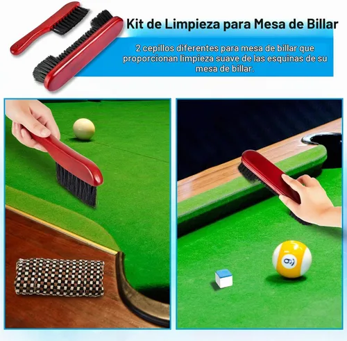 Vista 4 de Juego de 5 cepillos para mesa de billar, herramientas de limpieza, juego de cepillos para mesa de billar con 8 cubos de tiza para taco de billar, 8