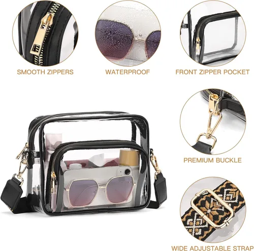 Vista 4 de SENDEFN Bolso transparente para mujer, bolsa transparente aprobada para estadios con bolsillo frontal para conciertos, deportes, festivales