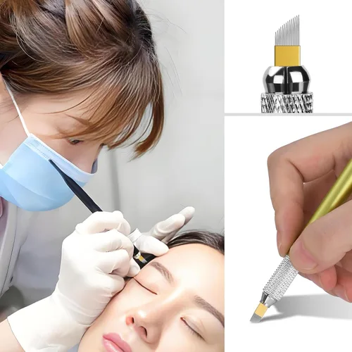 Vista 6 de Atomus Microblading Needles 14 Pin 50pcs Maquillaje Permanente Tatuaje Microblading Cuchillas 14 Agujas para Suministros Microblading, Pluma