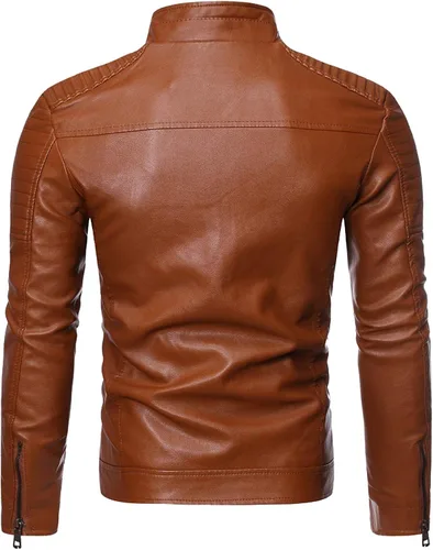 Vista 3 de Chaqueta deportiva para hombre, gabardina de lana personalizada para invierno, casual, cuello alto, chaqueta de cuero