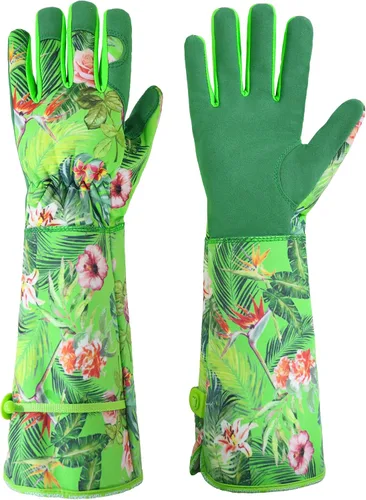 Vista 8 de HANDLANDY Guantes de poda largos para hombres y mujeres, de piel de cerdo, guantes de jardinería de rosas, guantes transpirables y duraderos