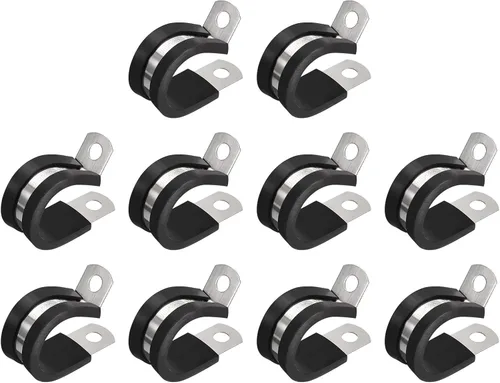 Vista 5 de uxcell Abrazadera de tubo de acero inoxidable en forma de R de 1-1/2 pulgadas (1.496 in) con aislamiento acolchado de goma