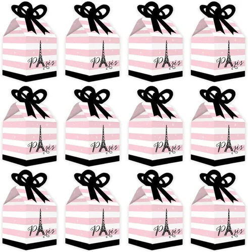 Vista 5 de Big Dot of Happiness París, Ooh La La - Cajas de regalo cuadradas para baby shower o fiesta de cumpleaños - Juego de 12 cajas de lazo con temática
