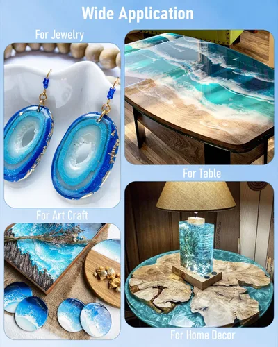 Vista 5 de Kit de resina epoxi Smallbudi de 1 galón con 24 colores de polvo de mica, lámina de oro, tazas y palo, resina transparente para principiantes
