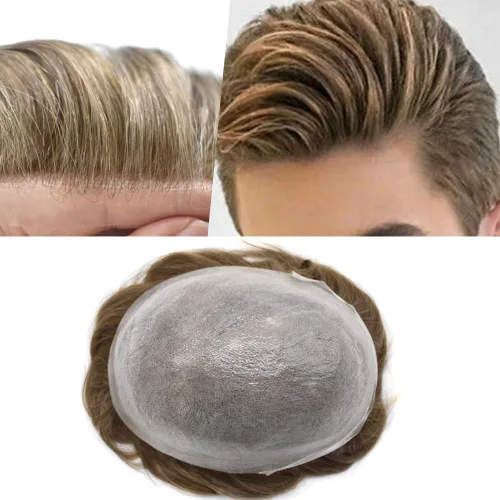 Vista 27 de 0.002 in ultra fina piel tupé Remy cabello humano piezas para hombres V-Looped sistema de pelo para hombre tupé pelo tupé para hombres protesis