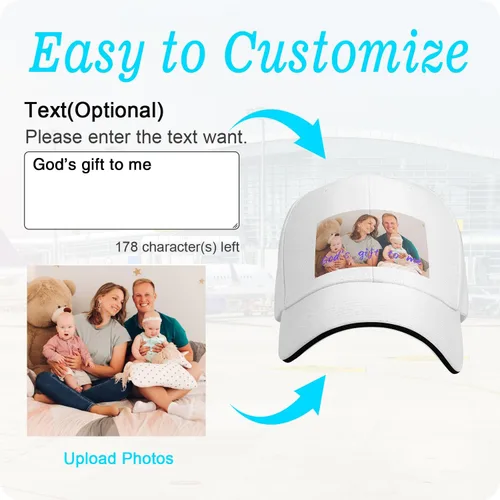 Vista 2 de Sombrero personalizado para hombres, diseña tu propio texto, logotipo, foto, gorra de béisbol personalizada para hombres y mujeres