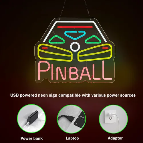 Vista 4 de Roouneon Pinball - Letrero de neón para decoración de pared con interruptor regulable, luz LED de neón