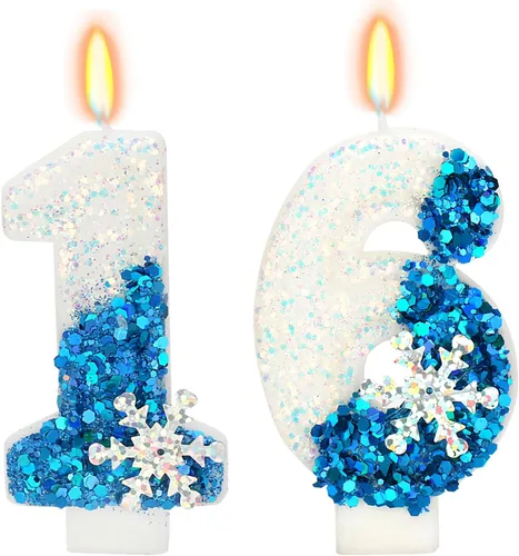 Vista 28 de Velas de cumpleaños con temática de nieve, suministros de fiesta de cumpleaños de invierno, decoración de pastel número 0 de 2.76 pulgadas (número 0)