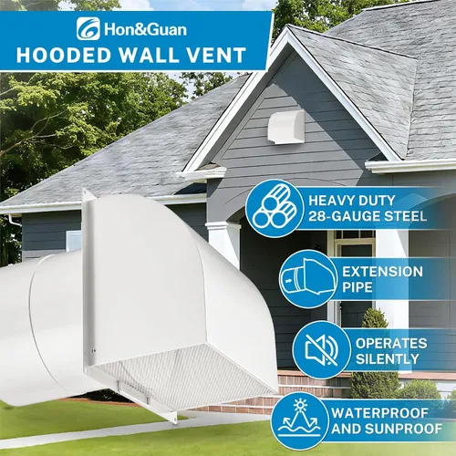 Vista 2 de Hon&Guan - Ventilación de pared con capucha de 4 pulgadas con solapa magnética y malla extraíble, cubierta de ventilación de secadora exterior