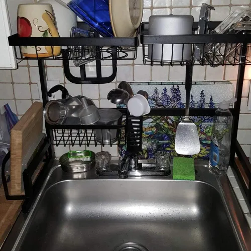 Vista 7 de Estante para fregadero de cocina RV para autocaravana sobre el fregadero de 25 pulgadas y menos, estante de secado de platos para encimera de 27