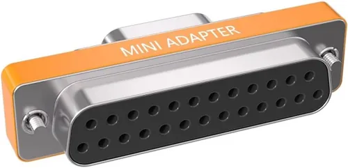 Vista 2 de DB9 hembra a DB25 hembra de perfil bajo y módem Mini adaptador, naranja (F/F)