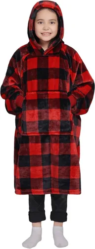 Vista 9 de Waitu - Sudadera tipo manta, para regalar a hombre o mujer, muy cálida y acogedora, gigantesca, con capucha, de gruesa franela, con mangas y un Negro