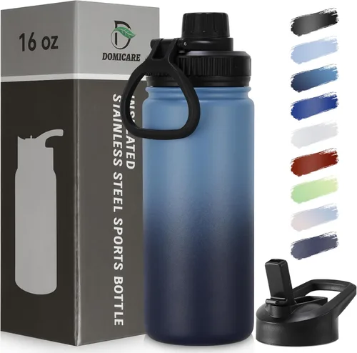 Vista 58 de DOMICARE Botella de agua para niños de 16 onzas para la escuela, de acero inoxidable, con aislamiento al vacío de doble pared, botella de agua