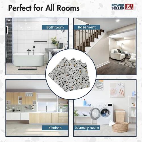 Vista 6 de PowerSellerUSA Azulejos de vinilo autoadhesivos, 20 unidades de 12 x 12 pulgadas con patrón de mosaico contemporáneo para despegar y pegar, azulejos