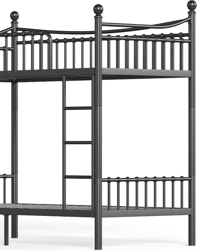 Vista 6 de Bellemave Litera individual XL sobre individual XL, litera de metal con escalera y barandilla para niños, adultos, se puede dividir, color negro