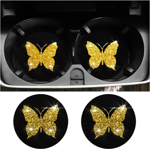 Vista 7 de BESULEN Posavasos de Mariposa para Automóvil, Paquete de 2 Posavasos Universales de 2.75 Pulgadas Antideslizantes para Portavasos, Alfombrilla