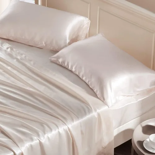 Vista 2 de Manyshofu - Funda de almohada de satén beige para protección del cabello - 2 piezas, fundas de almohada estándar, lujosas y sedosas, fundas