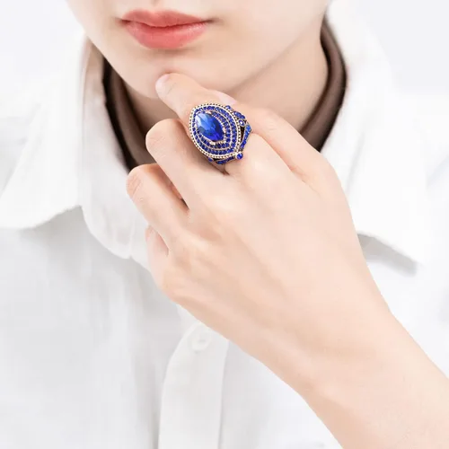Vista 3 de Anillo de mujer - 1.260 in de gran tamaño chapado en oro antiguo estilo turco azul piedra preciosa anillo vintage joyería de las mujeres J0769BLUE