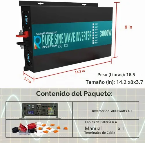 Vista 7 de WZRELB 3000W 12V onda sinusoidal pura inversor de energía solar DC AC convertidor (RBP300012W)