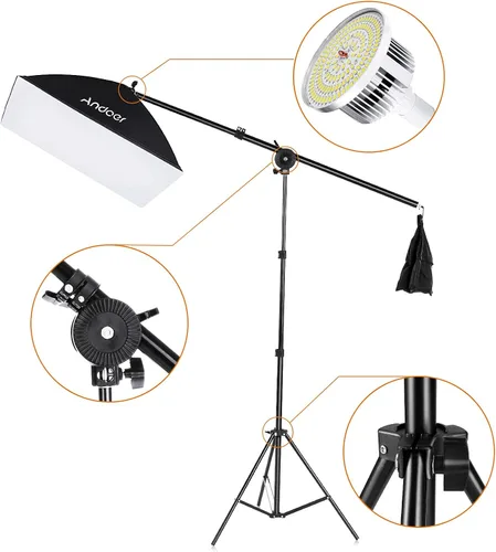 Vista 4 de Andoer Kit de iluminación fotográfica con fondos, caja de luz LED 2800K-5700K 85W, sistema de soporte de fondo de 6.5 x 10 pies, kit de iluminación