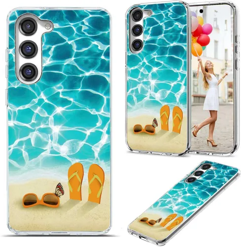 Vista 28 de Funda para Samsung Galaxy S23 Plus/S23+ - Funda protectora transparente de TPU suave a prueba de golpes con diseño de paraguas rojo de la torre Una