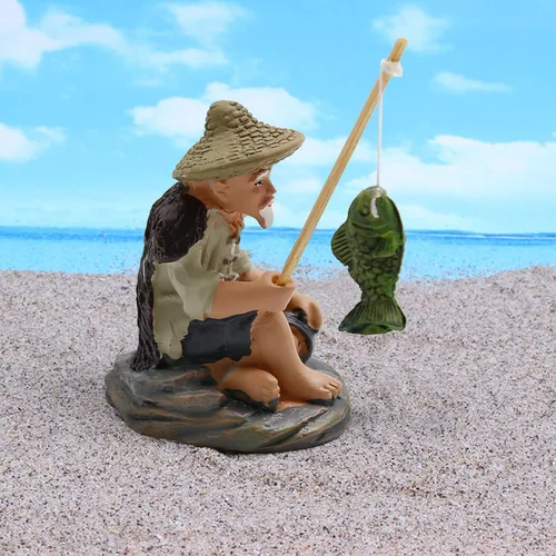 Vista 5 de 4 mini figuras de pescador, mini estatua de pescador para acuario, decoración zen asiática, figura de bonsái de pescador de resina en miniatura