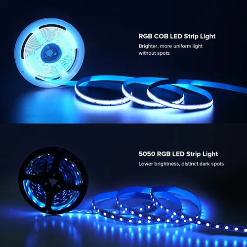 Vista 8 de SEZO RGBW COB LED Tira de luces RGB+blanco cálido 3000K 16.4FT/5M DC12V 896LEDs/m 0.472 in ancho FCOB RGBWW Flexible de alta densidad Uniforme Cinta