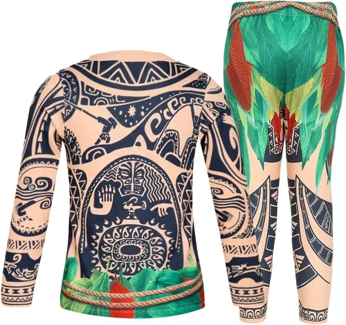 Vista 2 de AmzBarley Conjunto de camisa y pantalones de manga de tatuaje para niños, fiesta temática de aventura oceánica, disfraz de Navidad y Halloween