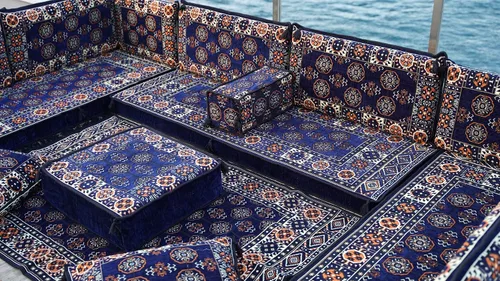 Vista 6 de arabicsofa Juego de sofá de asiento bajo Majlis árabe azul marino, fundas lavables para sala de estar, cojines de suelo turcos
