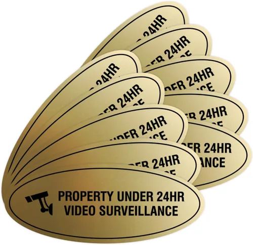 Vista 23 de Cartel de vigilancia oval PROPERTY UNDER 24HR - Negro - Pequeño (1 paquete)