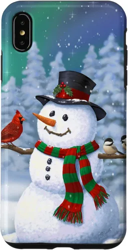 Vista 13 de Funda para iPhone 17 con diseño de muñeco de nieve y pájaros en invierno