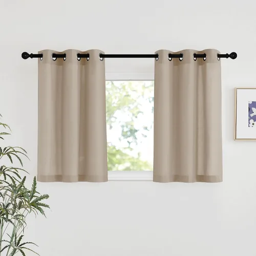 Vista 26 de NICETOWN - Cortinas de lino angora para ventana de cocina sobre el fregadero, con ojales, lino grueso angora, tratamientos cortos para ventanas