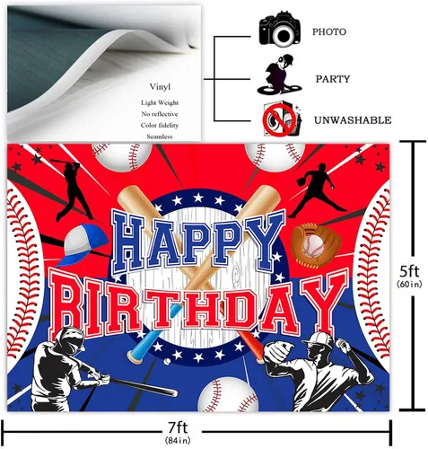 Vista 2 de Avezano Telón de fondo para fiesta de béisbol, decoración de fiesta temática de béisbol, fiesta de cumpleaños, pancarta colgante de pared