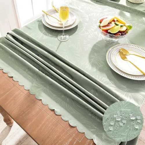 Vista 18 de Mantel Redondo Aqua Jacquard Pequeño de 40 Pulgadas, Manteles para Mesas de hasta 26" de Diámetro, Impermeable, Lavable, Sin Arrugas, Tela Suave