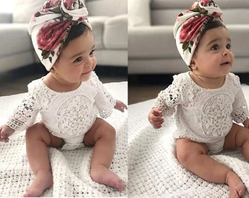 Vista 2 de Bebé Bebé Niña Blanca Hueco Ruffles Manga Encaje Mameluco Sunsuit Body